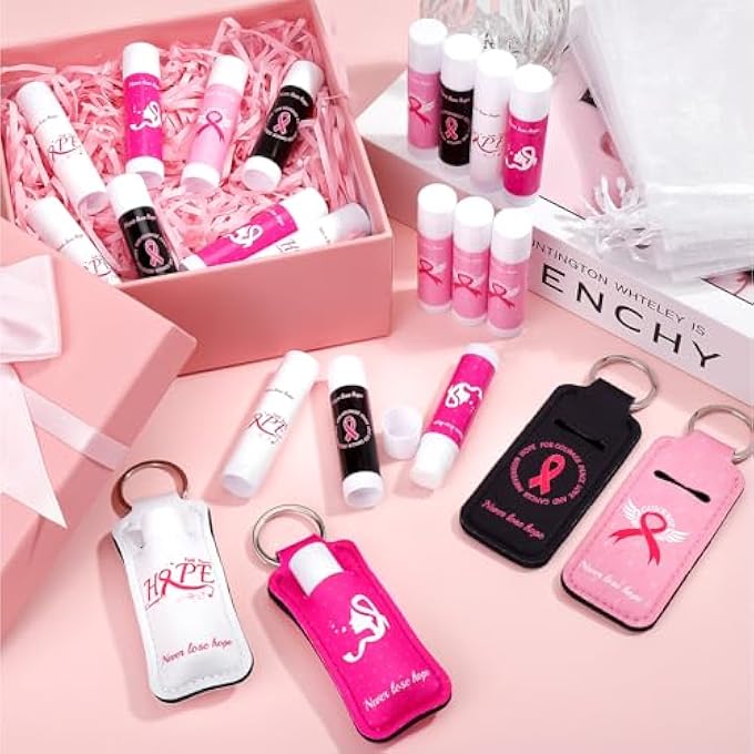 LUYI CHEERLEADER/BREAST CANCER AWARENESS LIP BALMS BULK AND LIPSTICK HOLDER KEYCHAINS PARTY FAVORS ITEMS NATURAL MOISTURIZING LIP BALM SURVIVOR SUPPORT GIFTS FOR WOMEN, PINK, COMPACT, CANCER-BALMS - Image 3